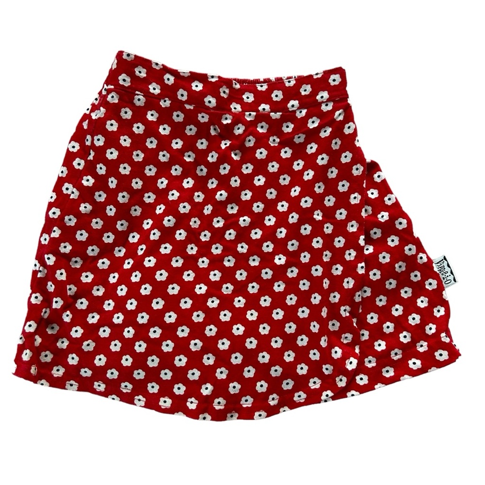 Vintage 6 6X Red Floral Skort Girls Back to School 90s Elastic Waist 12” Length